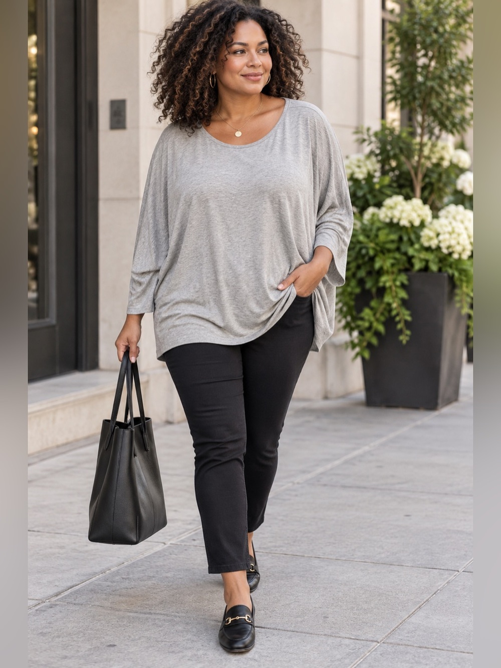 Lafayette 148 New York Gray Oversized Dolman Sleeve Knit Top 1X